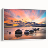 Vintage poster art of Otago, New Zealand, featuring colorful imagery on a large framed canvas.