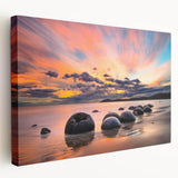 Side view of a stretched canvas featuring a serene Otago, New Zealand landscape in subtle green and blue tones.