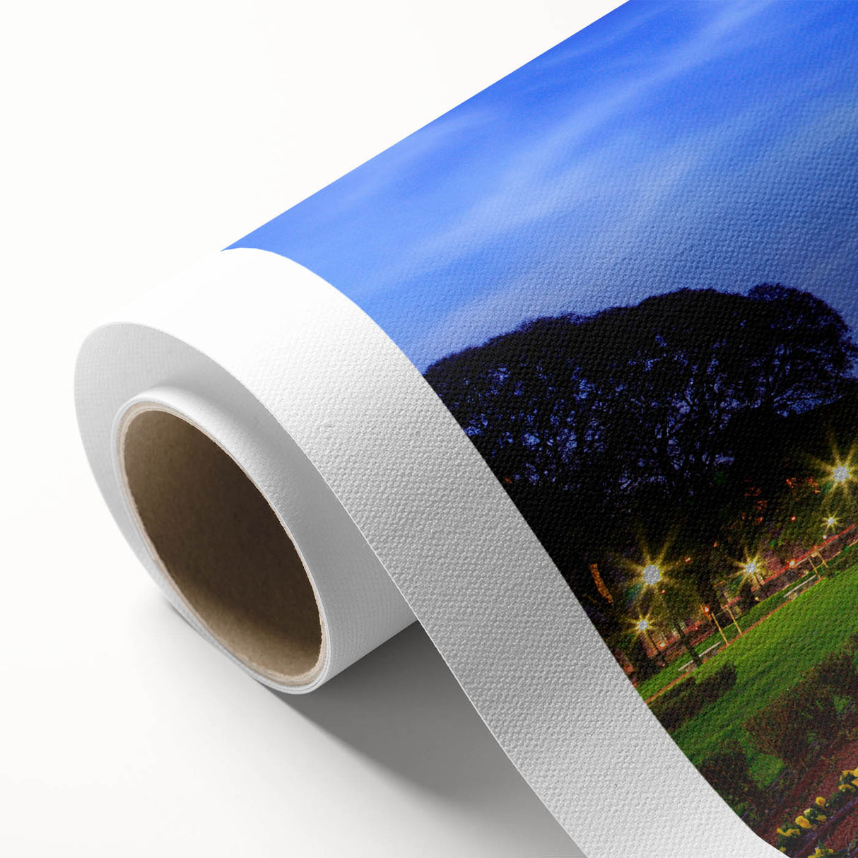 Art deco poster of Buenos Aires scenery on rolled canvas, in muted earth tones, ideal for nursery wall art.