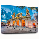 Large abstract wall art depicting a South American scenery in muted earth tones, printed on acrylic glass.