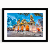 Abstract art print featuring vibrant, colorful textures of an Argentinean landscape on a large framed canvas.