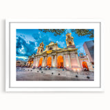 Abstract art print of an Argentine landscape in muted earth tones on a framed white mat, ideal for dining room decor.