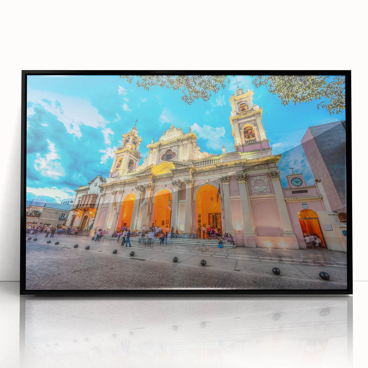 Large abstract wall art depicting a stylized Argentinian landscape in muted earth tones, framed in black acrylic.