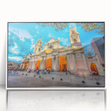 Art deco poster of an Argentine landscape in muted earth tones, framed acrylic, ideal for modern art wall decor.