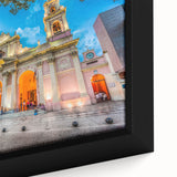 Extra large framed canvas of a textured black wall art featuring colorful Argentinian scenery.