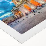 Art deco poster featuring a stylized Buenos Aires skyline in muted gold and black tones on rolled canvas.