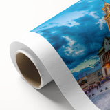 Art deco poster of a serene Argentinian landscape in soft pastel colors on rolled canvas, suitable for nursery wall art.