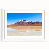 Abstract art print of a Bolivian landscape in muted earth tones on a framed white mat.