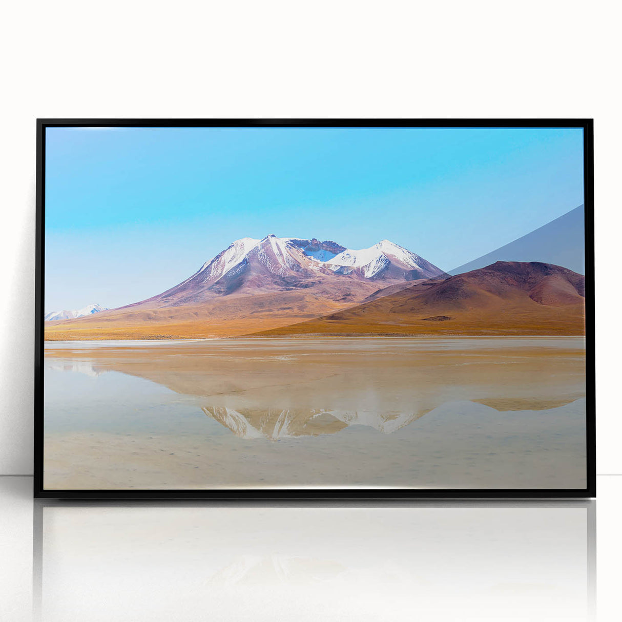 Large abstract wall art depicting a Bolivian landscape in vibrant earth tones on a framed acrylic.