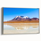 Framed canvas depicting a vintage-style landscape of Bolivia with vibrant colors on a black background.