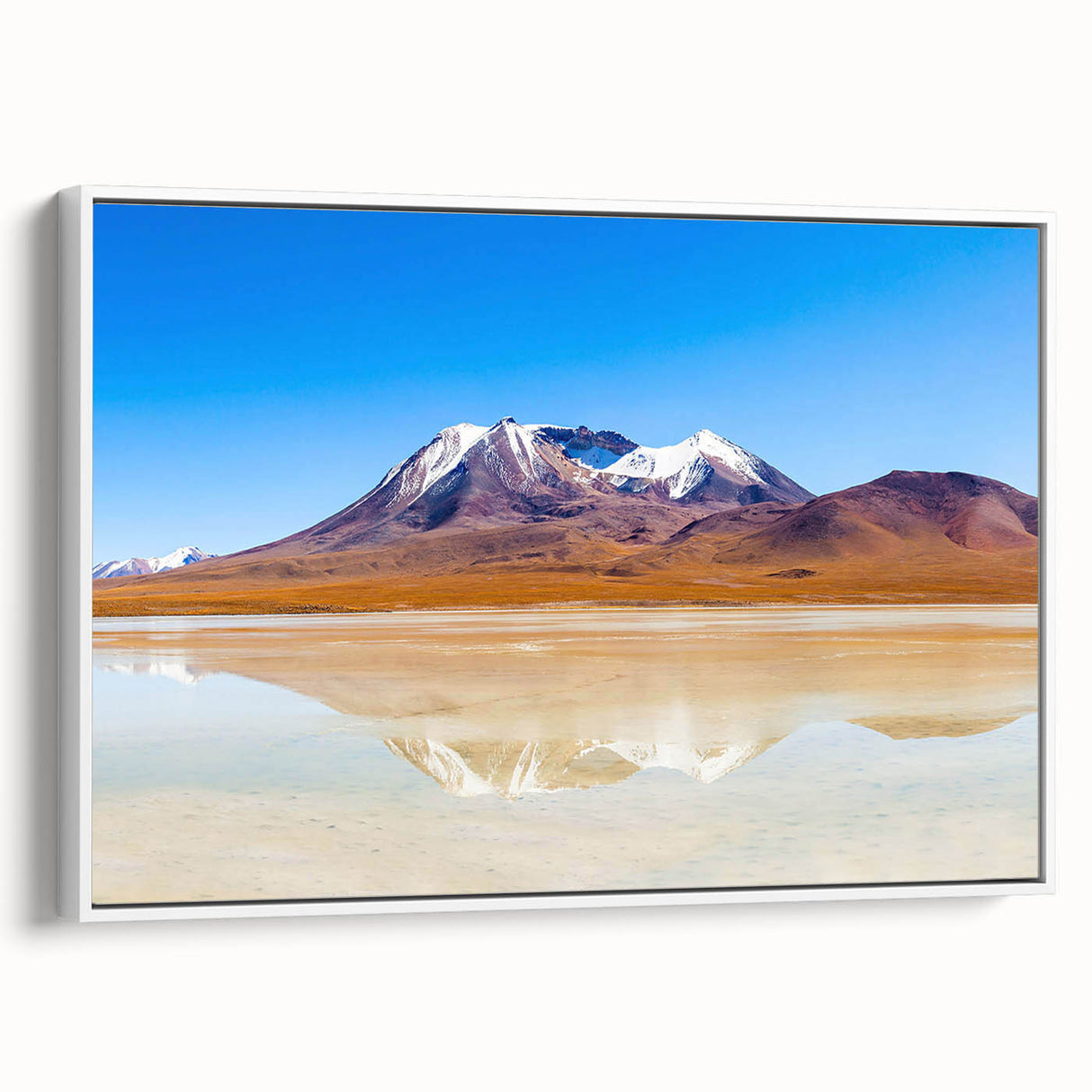 Vintage poster art of a Bolivian landscape on framed canvas, featuring vibrant colors against a black background.