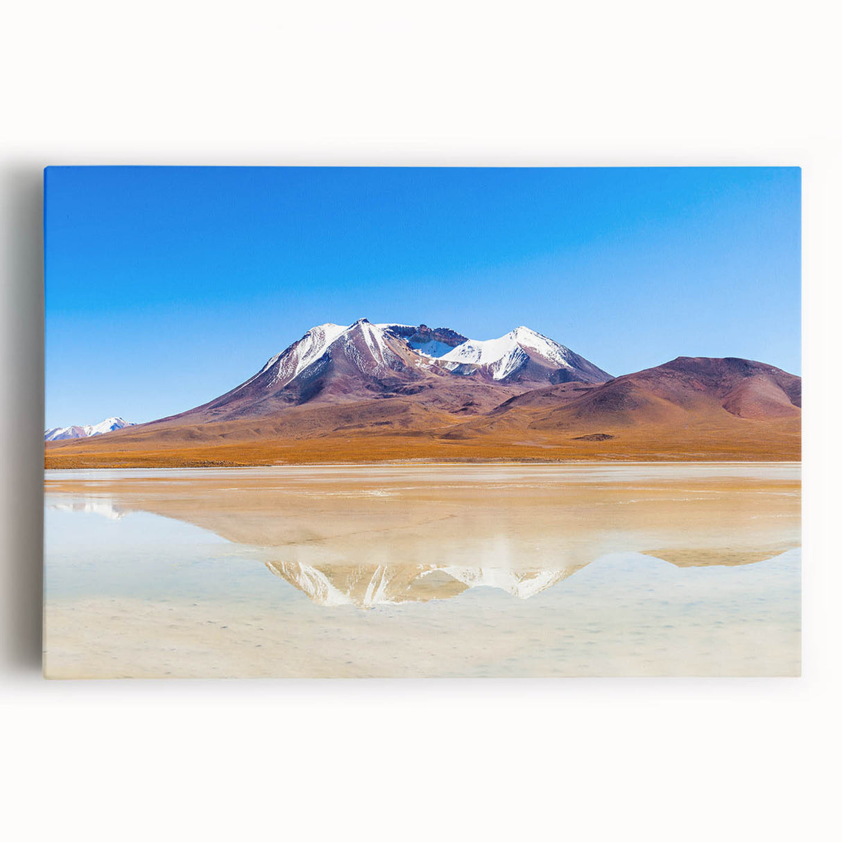 Black and white stretched canvas of Bolivian landscape, ideal for kitchen wall art.