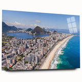 Large abstract wall art of a Brazilian landscape in vibrant green and blue tones on acrylic glass.