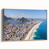 Framed canvas featuring a vintage-style landscape painting of a Brazilian scene, with muted earth tones.