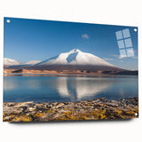 Acrylic print of a large abstract depiction of a Chilean landscape in earthy tones, ideal for bedroom or dining room decor.