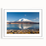 Abstract art print of a Chilean landscape in muted earth tones, framed with a white mat.