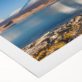 Art deco poster of a Chilean landscape on rolled canvas, featuring muted earth tones, ideal for dining room wall art.