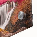 Large abstract wall art featuring a vibrant Colombian landscape on acrylic glass, ideal for dining room ambiance.