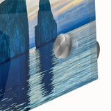 Large abstract wall art depicting the Galápagos scenery in muted earth tones on acrylic glass.