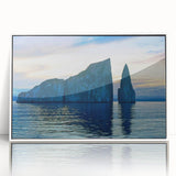 Acrylic print of Galapagos scenery in art deco style with soft blue and green palette, ideal for modern nursery wall art.