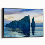 Black and white landscape art of the Galapagos Islands on framed canvas, suitable for bedroom decor.