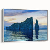 Vintage poster art of Galapagos scenery on framed canvas, featuring colorful art in extra large format ideal for living room.