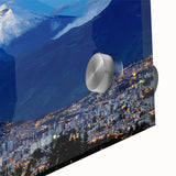 Large abstract wall art featuring a mid-century modernist design of Ecuador's landscape in earthy tones.