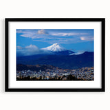 Extra large abstract art print featuring a colorful, textured depiction of a South American scenery, framed in black.