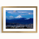 Extra large abstract art print of a textured South American scenery in muted earth tones, framed in gold.