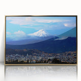 Acrylic print of Ecuadorian landscape in gold frame, featuring mid-century modernist style, ideal for modern art wall decor.