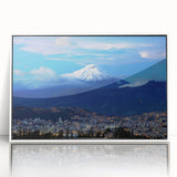 Art deco poster of Ecuador scenery in muted earth tones, framed acrylic, ideal for modern nursery wall art.