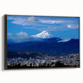 Black and white framed canvas of a vintage-style Ecuadorian landscape, ideal for bedroom wall art.