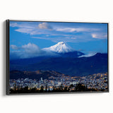 Black and white framed canvas of a vintage-style Ecuadorian landscape, ideal for bedroom wall art.