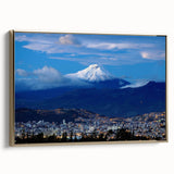 Framed canvas depicting a vintage-style Ecuadorian landscape in black and gold tones, ideal for bedroom wall art.