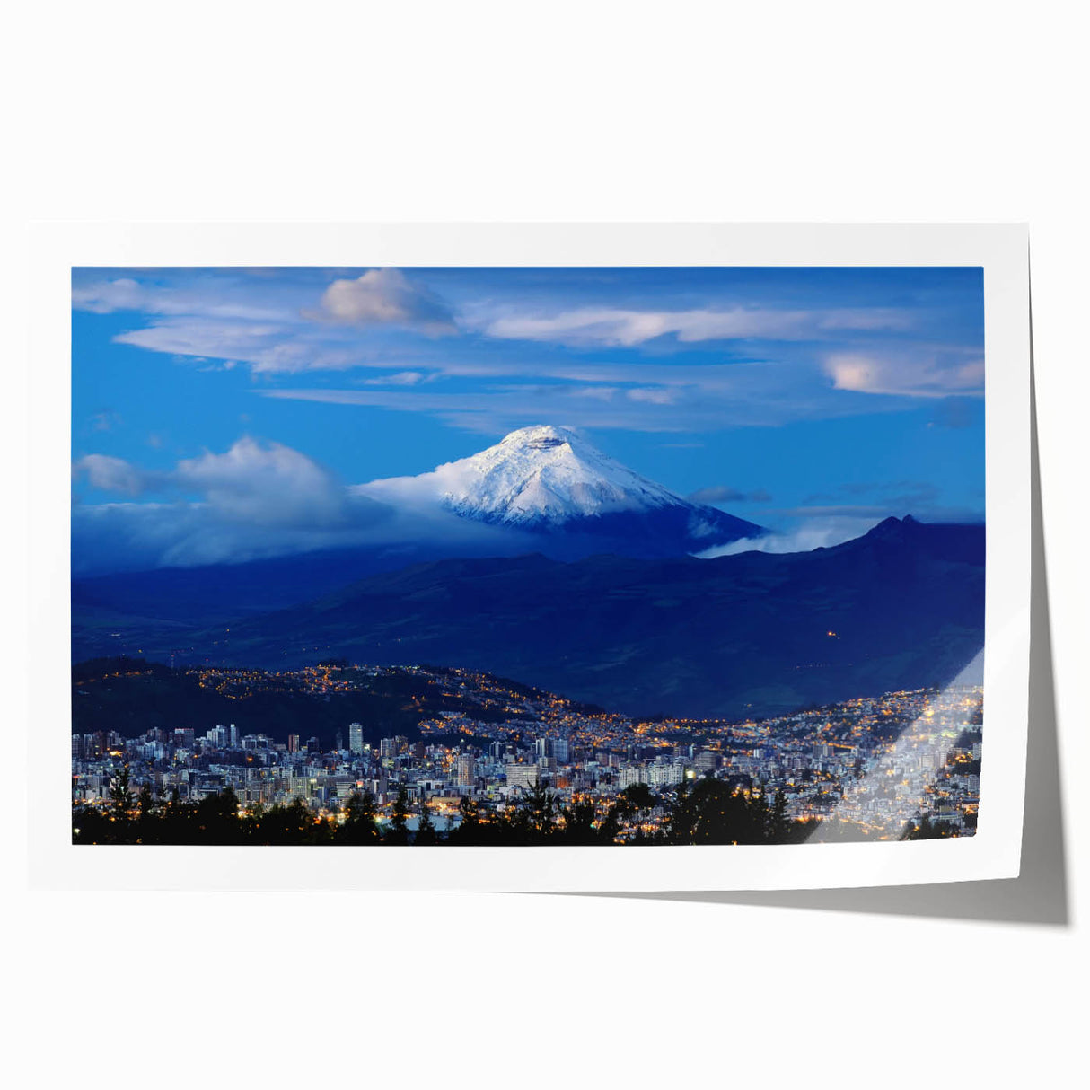 Extra large rolled print of vibrant South American scenery with lush floral elements, ideal for dining room wall art.