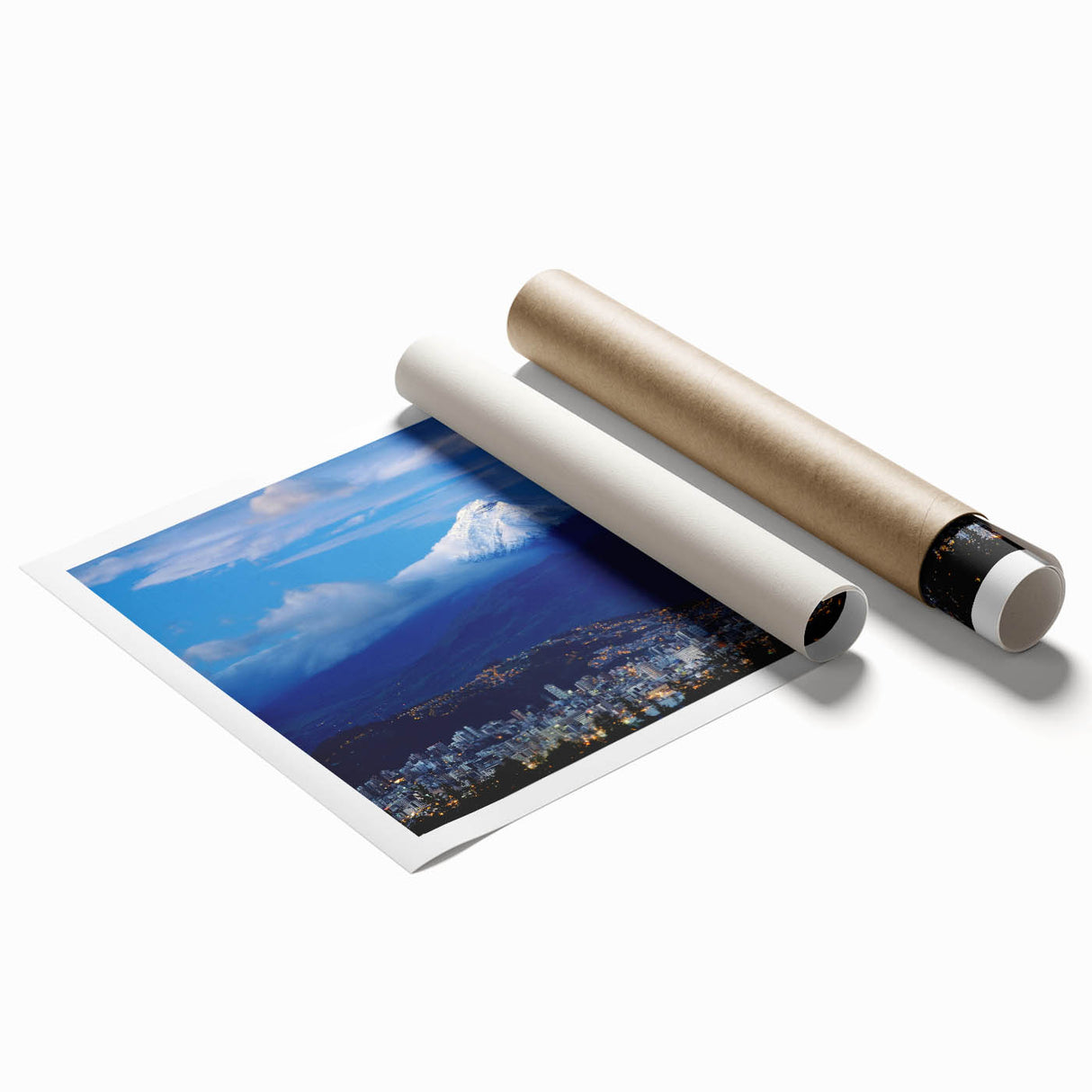 Extra large rolled print featuring vibrant floral art set in an Ecuadorian landscape, ideal for classy bathroom wall art.