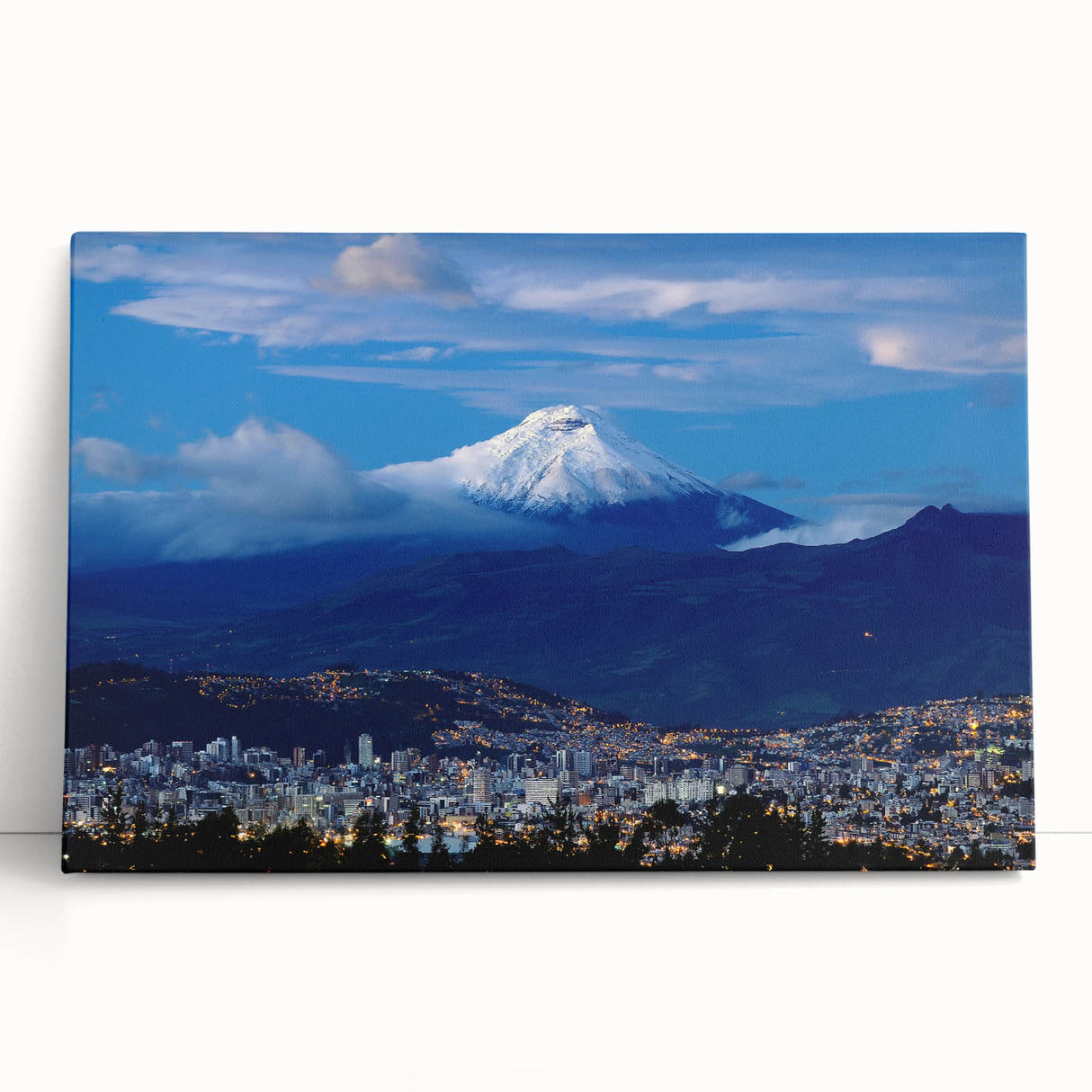 Black and white photograph of an Ecuadorian landscape on stretched canvas, ideal for kitchen wall art or bedroom ambiance.