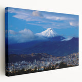 Large stretched canvas depicting a serene Ecuadorian landscape in muted earth tones, ideal for kitchen wall art.