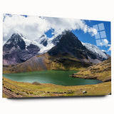 Acrylic print of a large abstract depiction of a South American scenery in earthy tones.