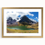 Extra large abstract art print depicting a textured scene of South American landscapes in muted earth tones, framed in gold.