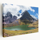 Stretched canvas print of a South American landscape with vibrant green and earth tones, suitable for kitchen wall art.