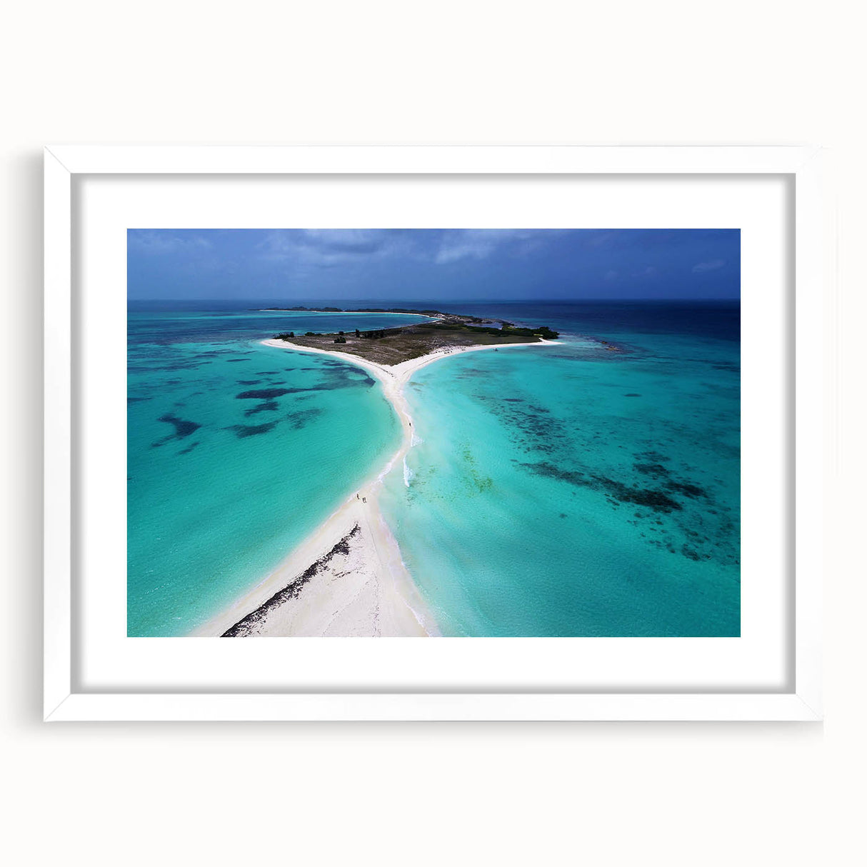 Abstract art print of a Venezuelan landscape in muted earth tones, framed with a white mat, suitable for dining room decor.