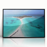 Large abstract wall art depicting a stylized South American landscape in vibrant colors on a black framed acrylic print.