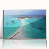 Acrylic print of a South American landscape with muted earth tones, framed in white, ideal for modern art wall decor.