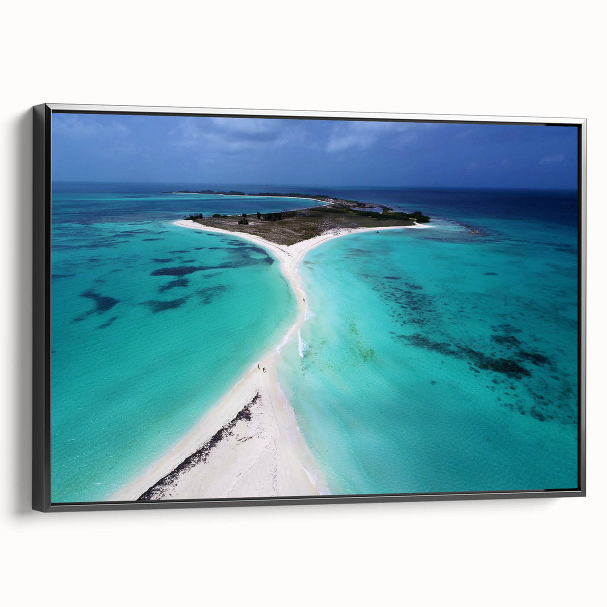 Black and white framed canvas of a Venezuelan landscape, ideal for bedroom wall art with a vintage poster style.