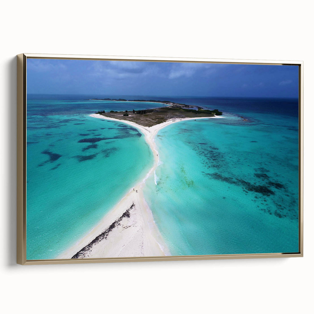 Framed canvas depicting a vintage-style landscape painting of a Venezuelan scenery in muted gold and black tones.