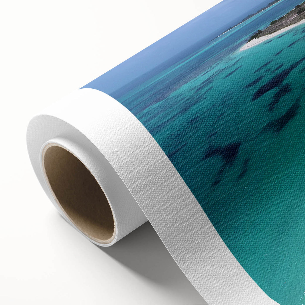 Art deco poster of a Venezuelan landscape in vibrant greens and blues on rolled canvas, ideal for nursery wall art.