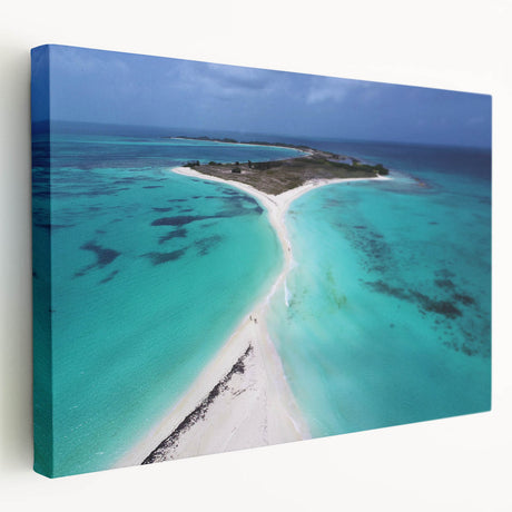 Large art depicting a Venezuelan landscape on stretched canvas, featuring vibrant green and blue tones.