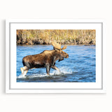 Abstract art print of Denali, Alaska, in muted earth tones on a framed canvas, ideal for dining room decor.