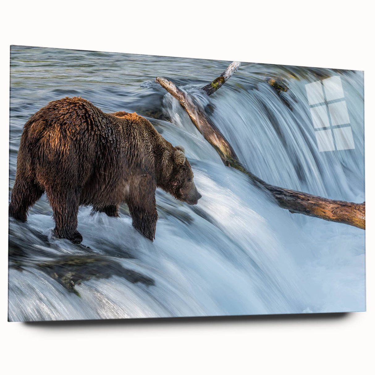 Large abstract depiction of an Alaskan landscape in muted earth tones on acrylic glass, ideal for bedroom or dining room art.